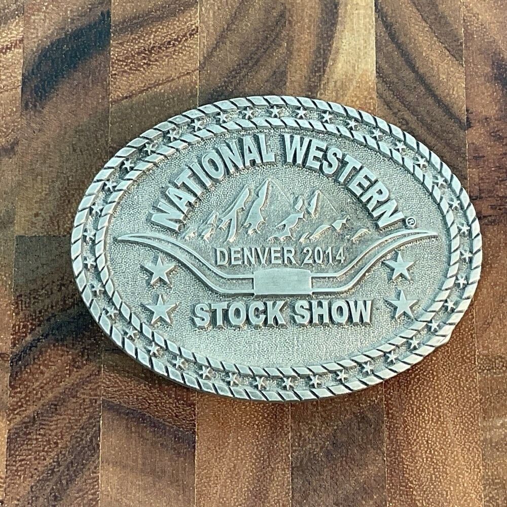 National Western Stock Show & Rodeo Belt Buckle Denver 2014 CO Cowboy Pewter
